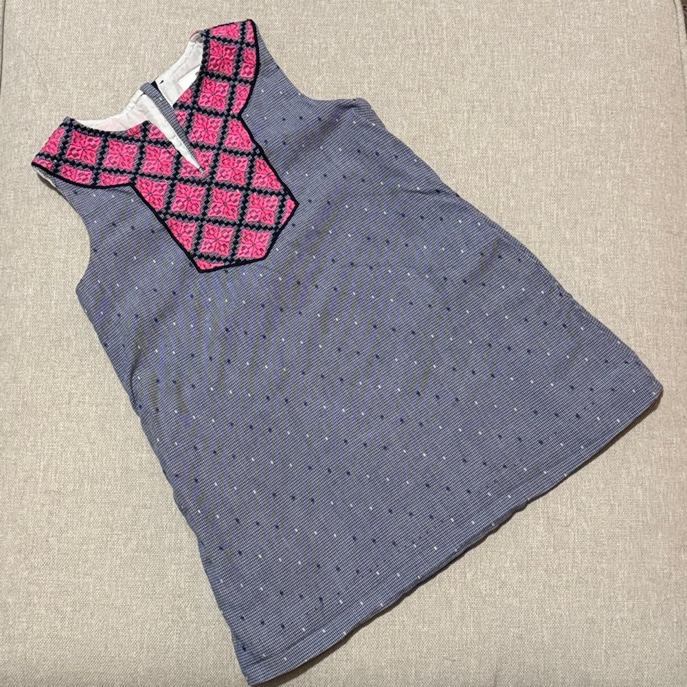 Vineyard Vines Dress-Sz 3T-All Cotton-ZipUp Back-Blue/Pink-Lined-Pockets